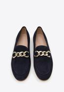 Suede moccasins with chain strap, navy blue, 98-D-101-9-37, Photo 3