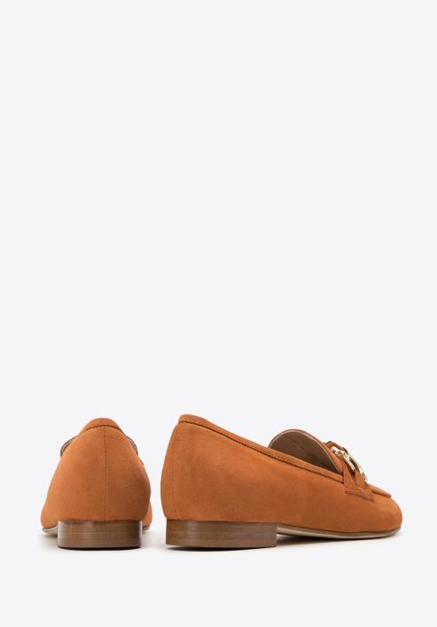 Suede moccasins with chain strap, brick red, 98-D-101-6-38, Photo 4