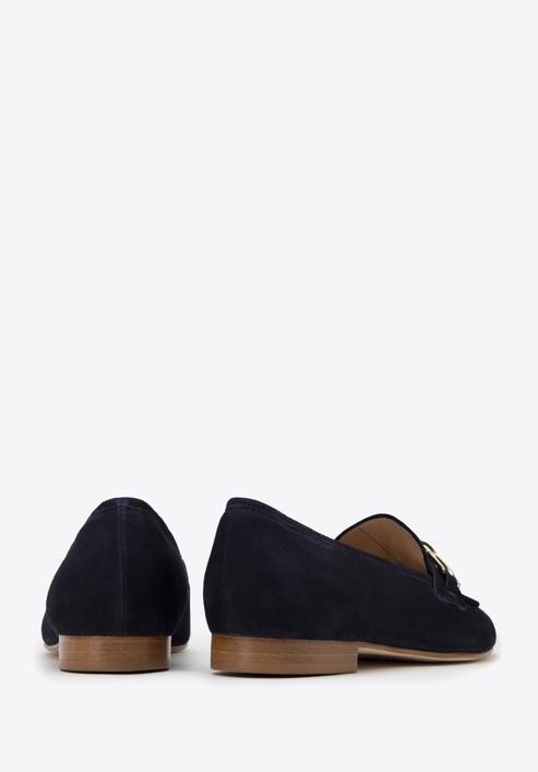 Suede moccasins with chain strap, navy blue, 98-D-101-6-39, Photo 4