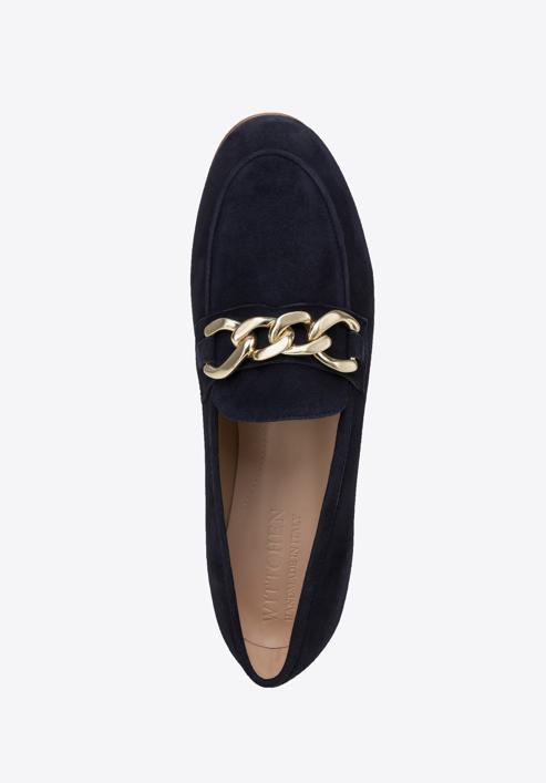 Suede moccasins with chain strap, navy blue, 98-D-101-9-36, Photo 5