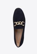 Suede moccasins with chain strap, navy blue, 98-D-101-6-38, Photo 5