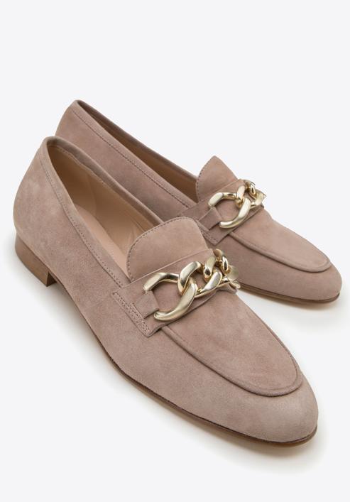 Suede moccasins with chain strap, beige, 98-D-101-6-40, Photo 7
