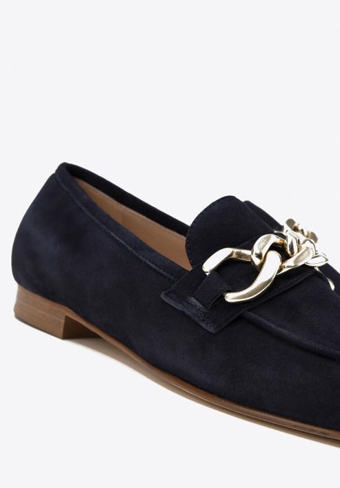 Suede moccasins with chain strap, navy blue, 98-D-101-6-39, Photo 8