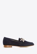Women's suede loafers with a decorative chain, navy blue, 96-D-109-N-39_5, Photo 1
