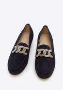Women's suede loafers with a decorative chain, navy blue, 96-D-109-Z-36, Photo 2