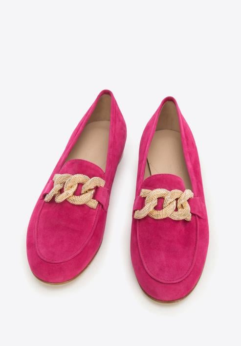 Women's suede loafers with a decorative chain, pink, 96-D-109-N-37_5, Photo 2