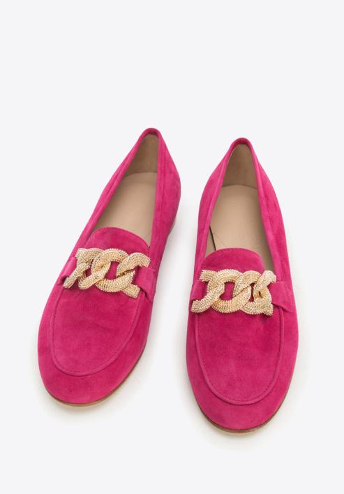Women's suede loafers with a decorative chain, pink, 96-D-109-P-35, Photo 2