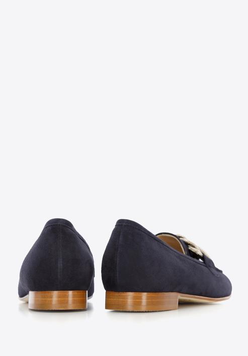 Women's suede loafers with a decorative chain, navy blue, 96-D-109-P-41, Photo 4