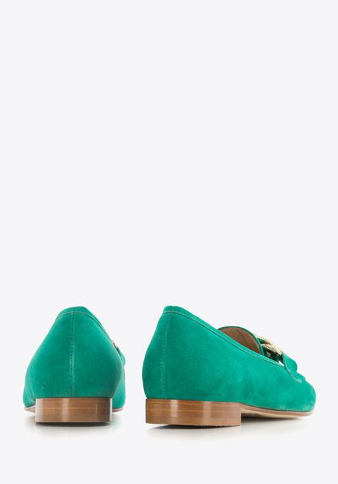 Women's suede loafers with a decorative chain, green, 96-D-109-P-37, Photo 4