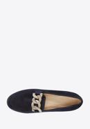 Women's suede loafers with a decorative chain, navy blue, 96-D-109-Z-36, Photo 5