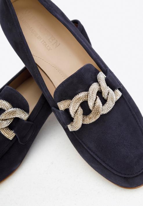 Women's suede loafers with a decorative chain, navy blue, 96-D-109-N-37_5, Photo 7