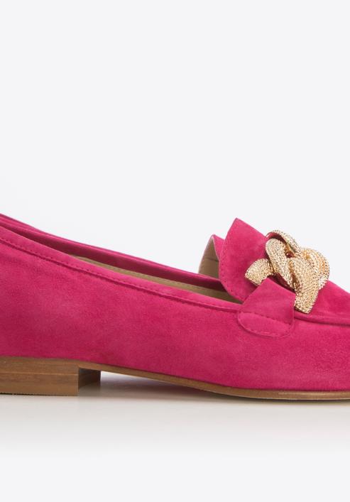 Women's suede loafers with a decorative chain, pink, 96-D-109-N-36, Photo 7