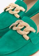 Women's suede loafers with a decorative chain, green, 96-D-109-P-37, Photo 7
