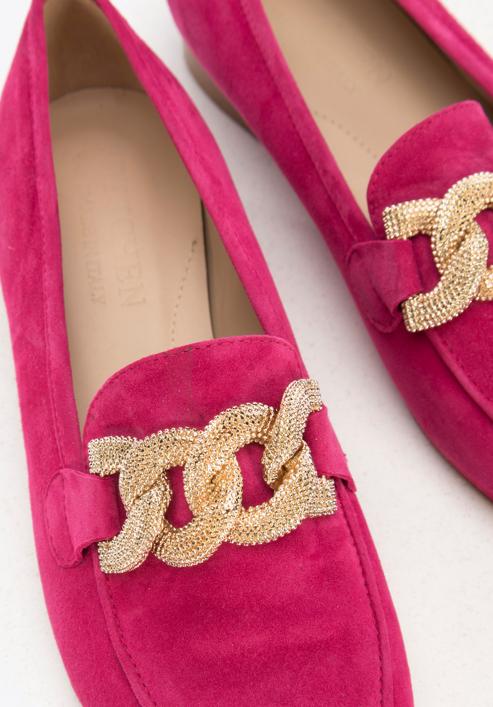 Women's suede loafers with a decorative chain, pink, 96-D-109-N-36, Photo 8
