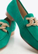 Women's suede loafers with a decorative chain, green, 96-D-109-P-37, Photo 8