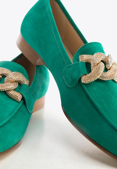 Women's suede loafers with a decorative chain, green, 96-D-109-N-37, Photo 8