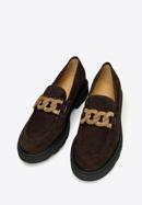 Women's suede moccasins with chain strap, dark brown, 97-D-104-Z-38_5, Photo 2