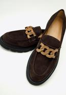 Women's suede moccasins with chain strap, dark brown, 97-D-104-4-38_5, Photo 7