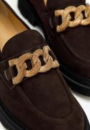 Women's suede moccasins with chain strap, dark brown, 97-D-104-Z-39_5, Photo 8