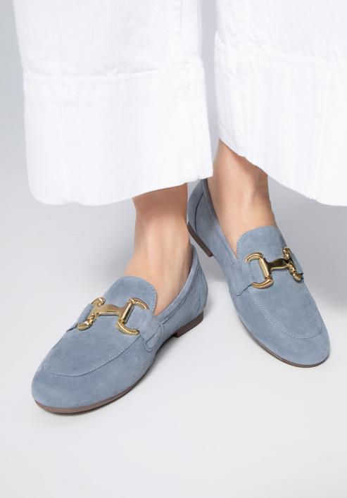 Women's suede penny loafers, blue, 98-D-953-Z-35, Photo 15