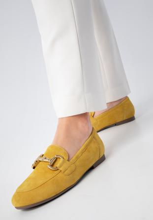 Women's suede penny loafers, yellow, 98-D-953-Y-40, Photo 1