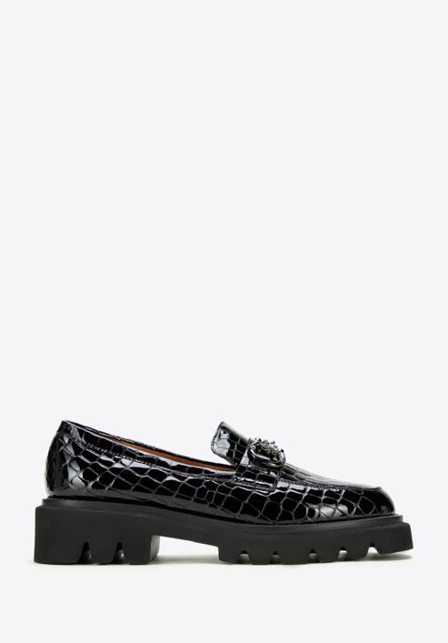 Patent leather loafers with glistening buckle, black-graphite, 97-D-505-1L-40, Photo 1