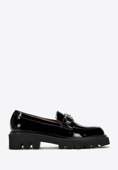 Patent leather loafers with glistening buckle, black, 97-D-505-1C-40, Photo 1