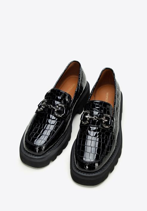 Patent leather loafers with glistening buckle, black-graphite, 97-D-505-1L-40, Photo 2