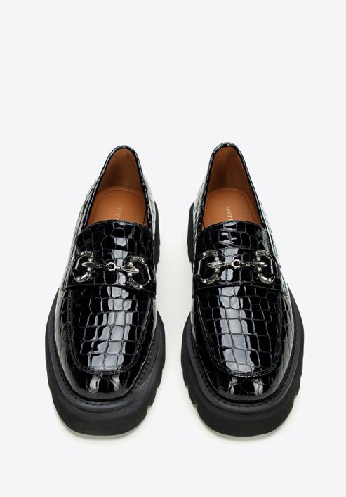 Patent leather loafers with glistening buckle, black-graphite, 97-D-505-1C-38, Photo 3
