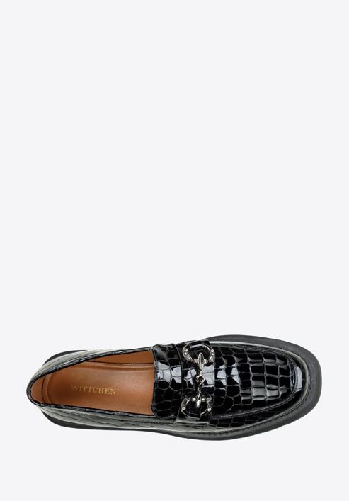 Patent leather loafers with glistening buckle, black-graphite, 97-D-505-1C-39, Photo 5