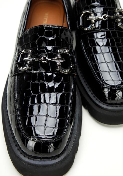 Patent leather loafers with glistening buckle, black-graphite, 97-D-505-1C-39, Photo 7