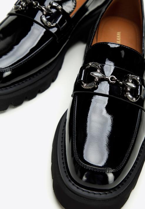 Patent leather loafers with glistening buckle, black, 97-D-505-1C-40, Photo 7