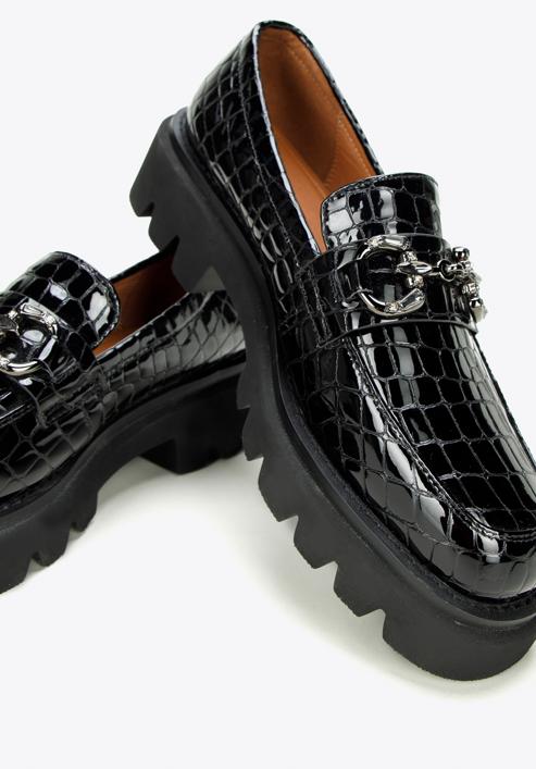 Patent leather loafers with glistening buckle, black-graphite, 97-D-505-1L-40, Photo 8