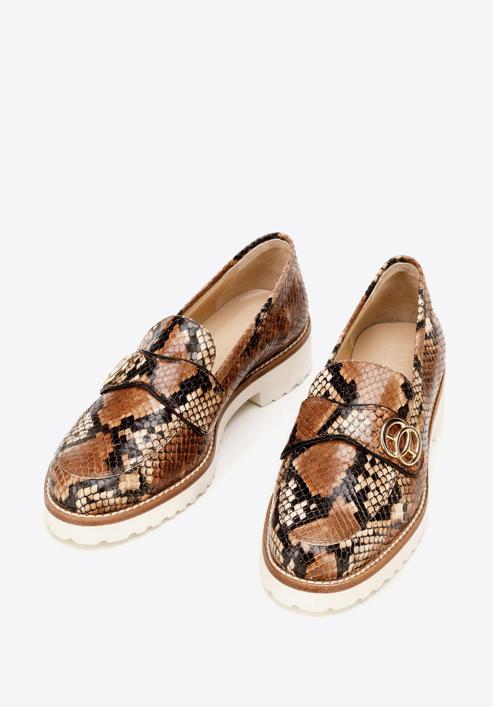 Lizard print leather platform moccasins, brown-beige, 92-D-127-5-40, Photo 2