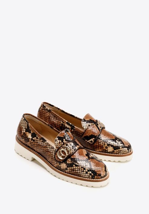 Lizard print leather platform moccasins, brown-beige, 92-D-127-5-40, Photo 3