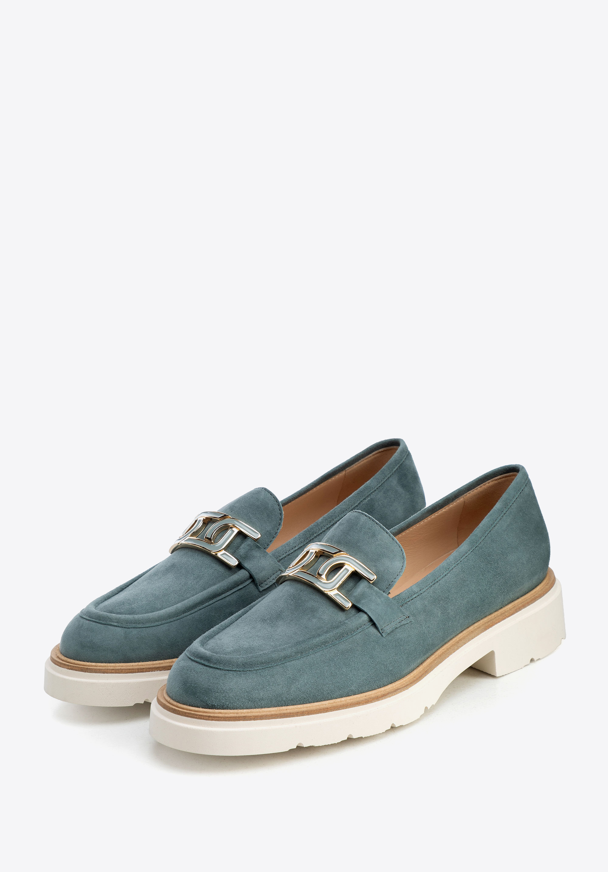 Women's leather loafers with buckle detail, blue, 100-D-102-7-38, Photo 1