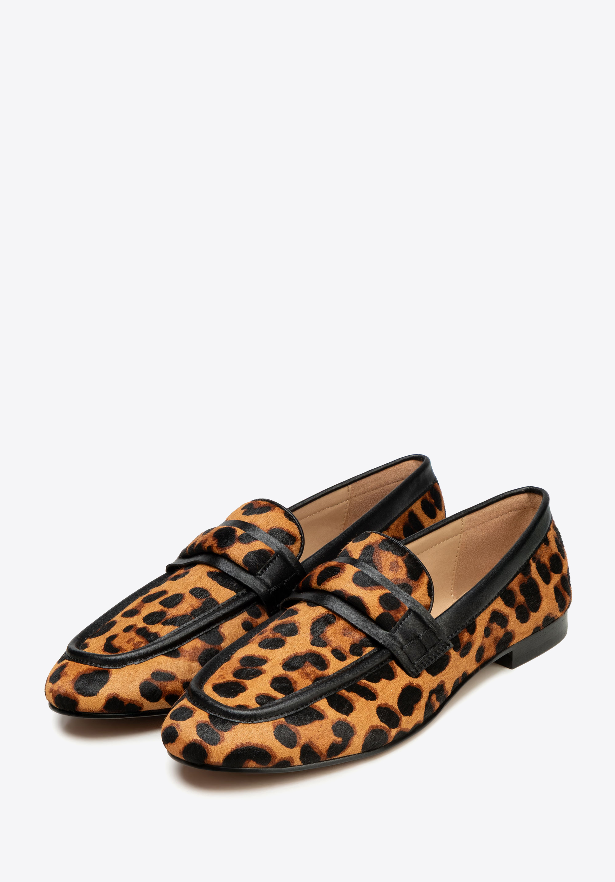 Women's moccasins in leopard-print hair-on leather, brown-black, 102-D-350-4-41, Photo 1