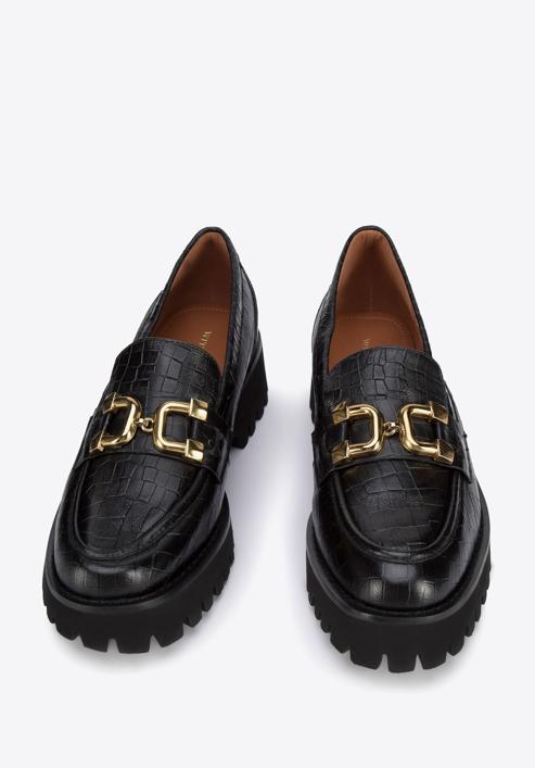 Women's leather moccasins with a metal buckle, black, 95-D-518-3-41, Photo 2