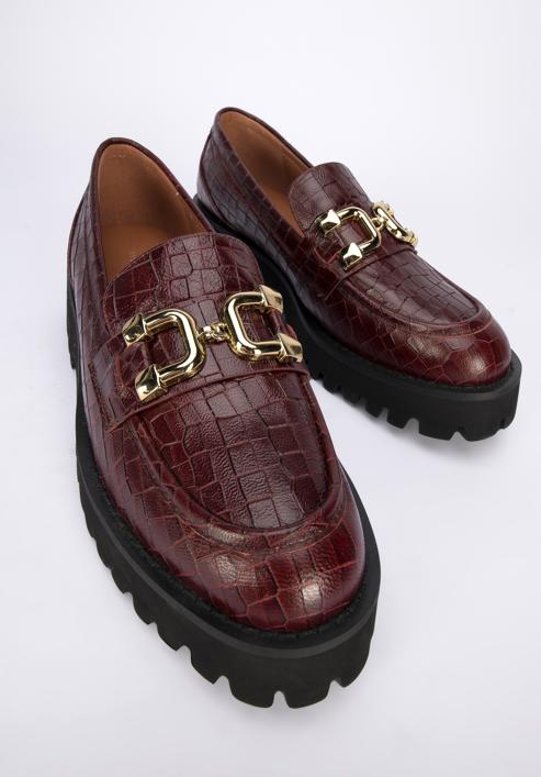 Women's leather moccasins with a metal buckle, burgundy, 95-D-518-8-37, Photo 8