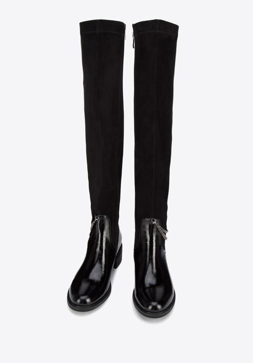 Women's leather over the knee boots with chain detail, black, 95-D-503-1-37, Photo 2