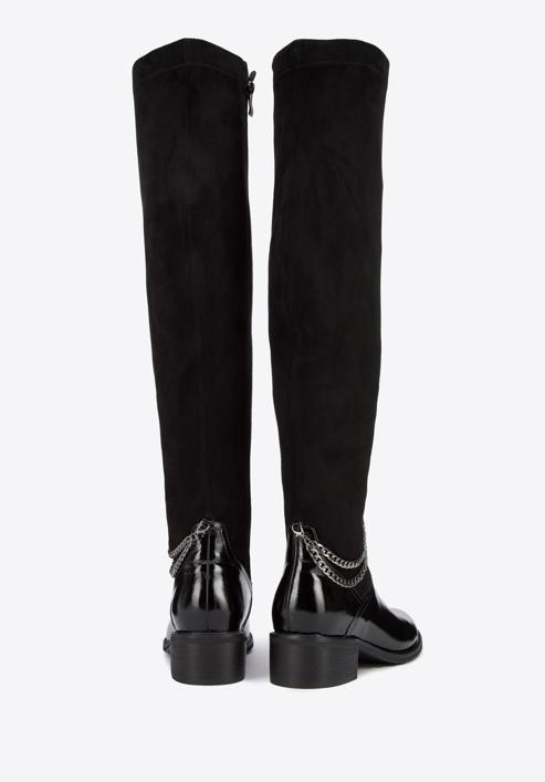 Women's leather over the knee boots with chain detail, black, 95-D-503-1-37, Photo 4