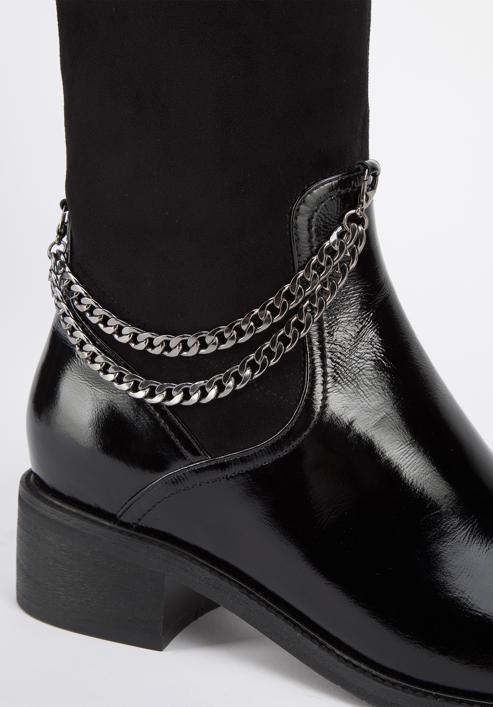 Women's leather over the knee boots with chain detail, black, 95-D-503-1-37, Photo 6