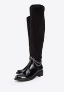 Women's leather over the knee boots with chain detail, black, 95-D-503-1-37, Photo 7