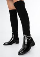 Women's leather over the knee boots with chain detail, black, 97-D-501-1L-37, Photo 15