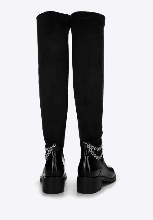 Women's leather over the knee boots with chain detail, black, 97-D-501-1L-36, Photo 4