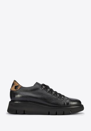 Leather fashion flatform trainers, black, 95-D-101-1-40, Photo 1