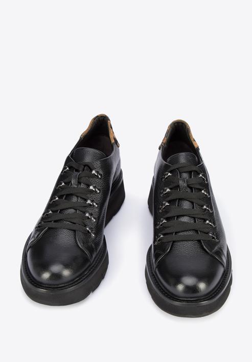 Leather fashion flatform trainers, black, 95-D-101-1-41, Photo 2