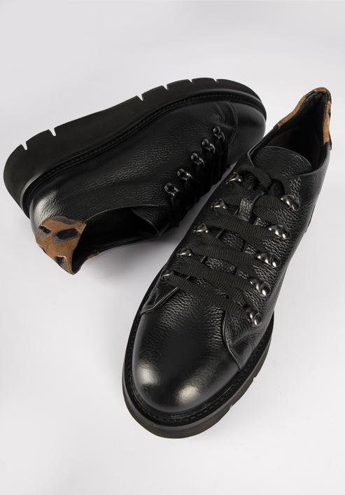 Leather fashion flatform trainers, black, 95-D-101-1-36, Photo 8