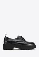 Croc-embossed leather lace up shoes, black, 95-D-522-N-41, Photo 1