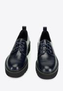 Croc-embossed leather lace up shoes, navy blue, 95-D-522-N-41, Photo 2